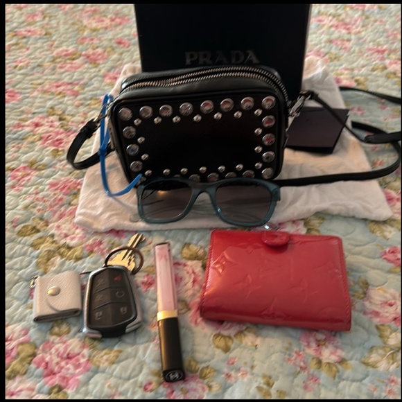 *PRADA* Bijoux Crystal Studded *Mini* Saffiano Patent Crossbody - Picture 4 of 12